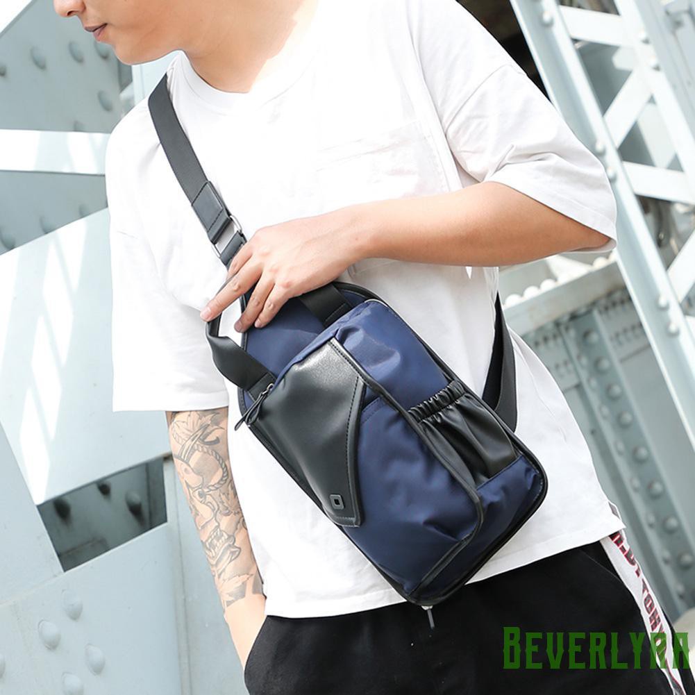 【Low Price】Men PU Leather Nylon Shoulder Bag Chest Pack Sling Travel Messenger Handbag