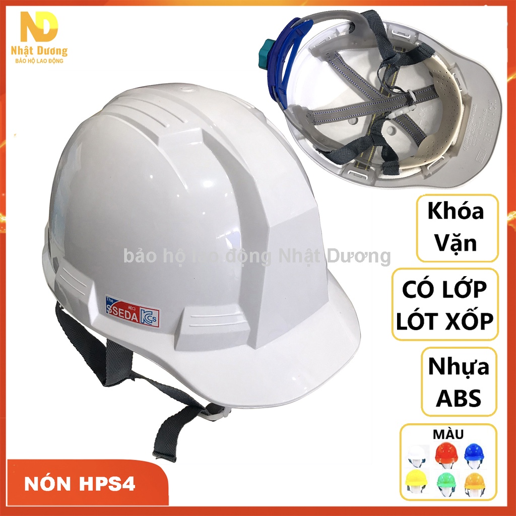 Mũ bảo hộ lao động kiểu Ssedaa HPS4, nón bảo hộ lao động có xốp màu Trắng/ Vàng/ Đỏ/ Xám/ Cam/ Xanh Dương/ Xanh Lá