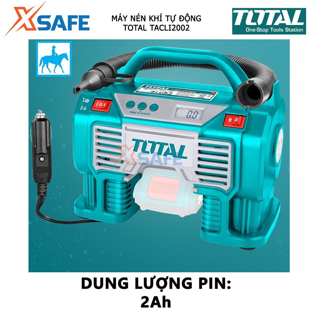 Máy nén khí tự động dùng pin TOTAL TACLI2002 áp suất tối đa 160PSI, kèm theo 3 đèn LED, không kèm theo pin sạc - xsafe