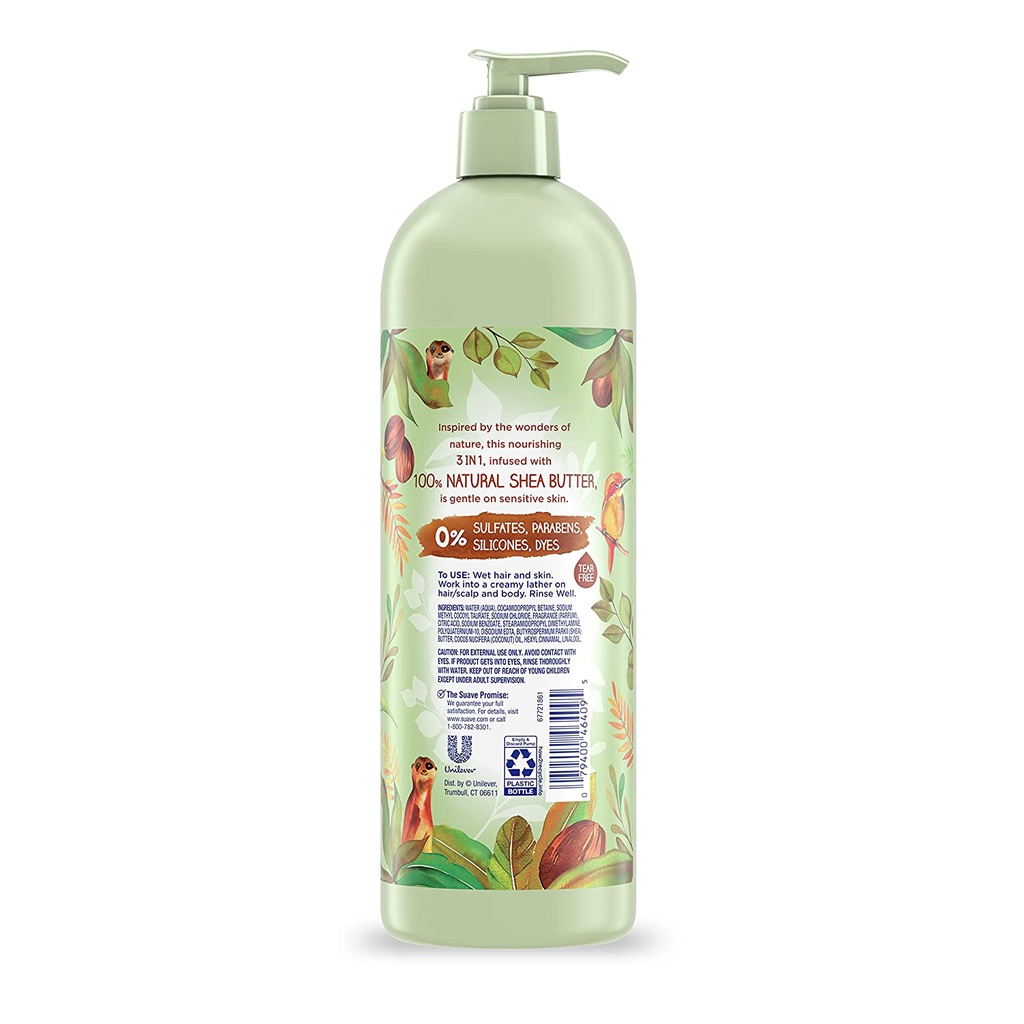 Dầu tắm, gội & xả 3 trong 1 cho trẻ Suave Kids 3 in 1 Shampoo, Conditioner, Body Wash With Shea Butter 488ml/591ml