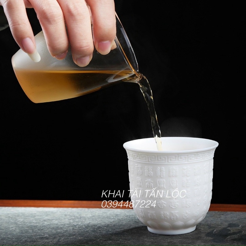 Ly trà , cốc chè sứ trắng thấu Quang khắc bách Phúc nổi
