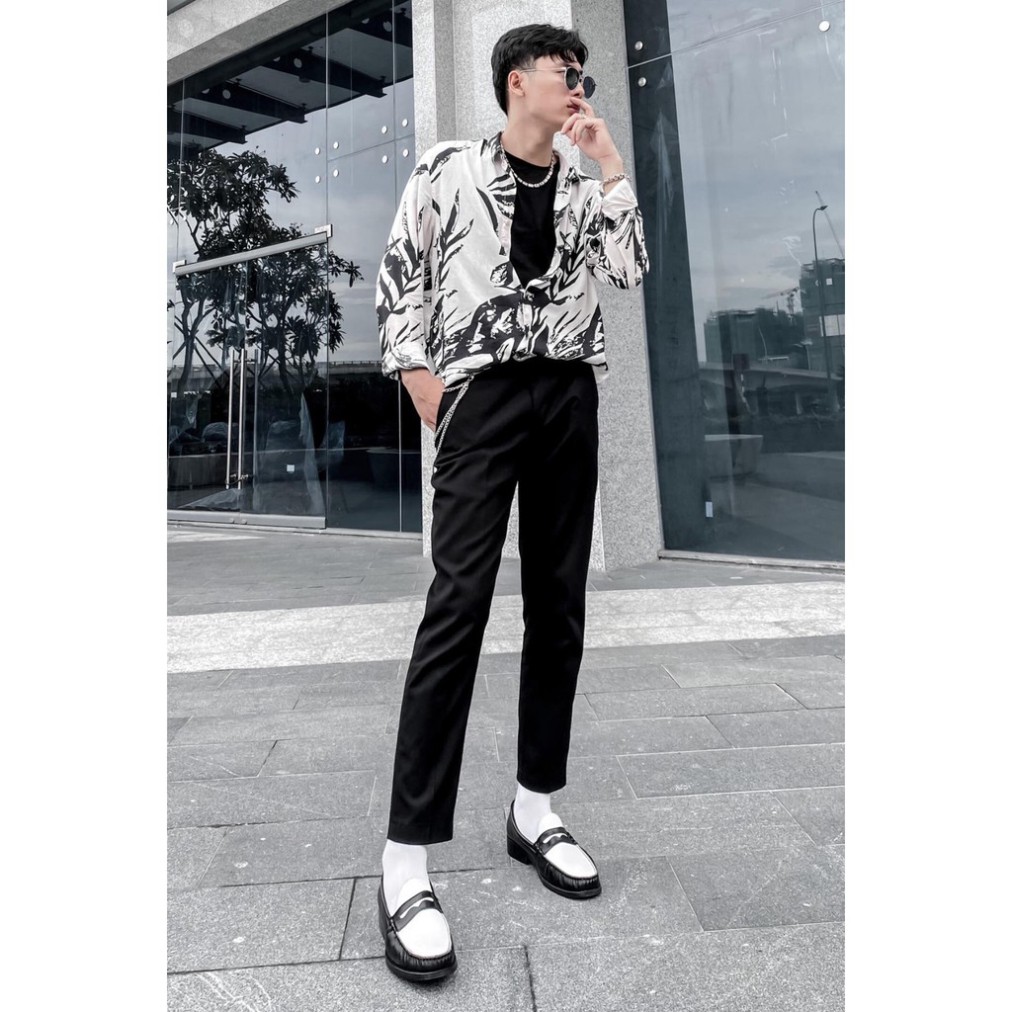 [Cao cấp] Penny Loafer Black White, giày da thật đế phíp