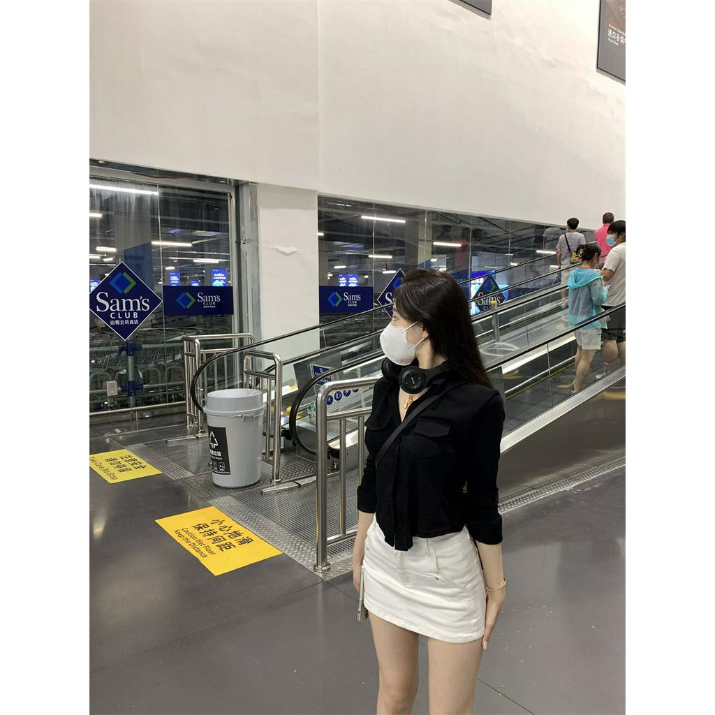 Bộ Áo Sơ Mi Dài Tay Ôm Dáng + Chân Váy Chữ A Lưng Cao Xinh Xắn Dành Cho Nữ