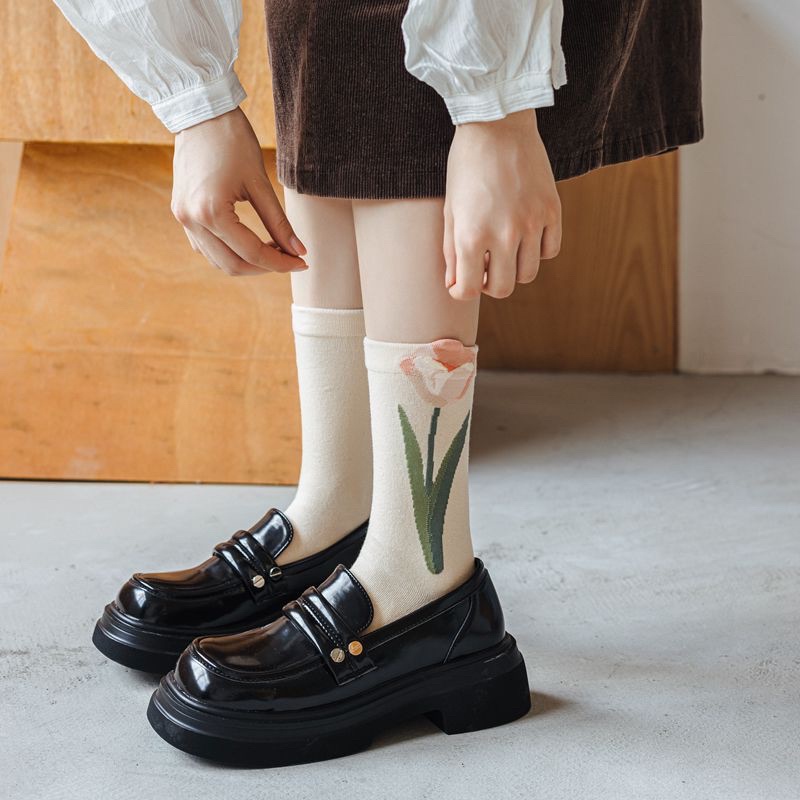 [HÀNG CÓ SẴN] TCC6 - Tất vớ cao cổ hoạ tiết hoa tulip vintage độc đáo phong cách Hàn Quốc