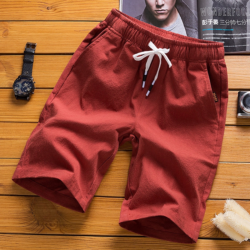 Quần Short Cotton Lanh IFNICEFUTURE Màu Trơn Thời Trang Đi Biển Cho Nam