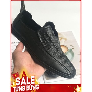 [Có Video] Giày Lười Nam Da Bò Vân Cá Sấu - Màu Đen