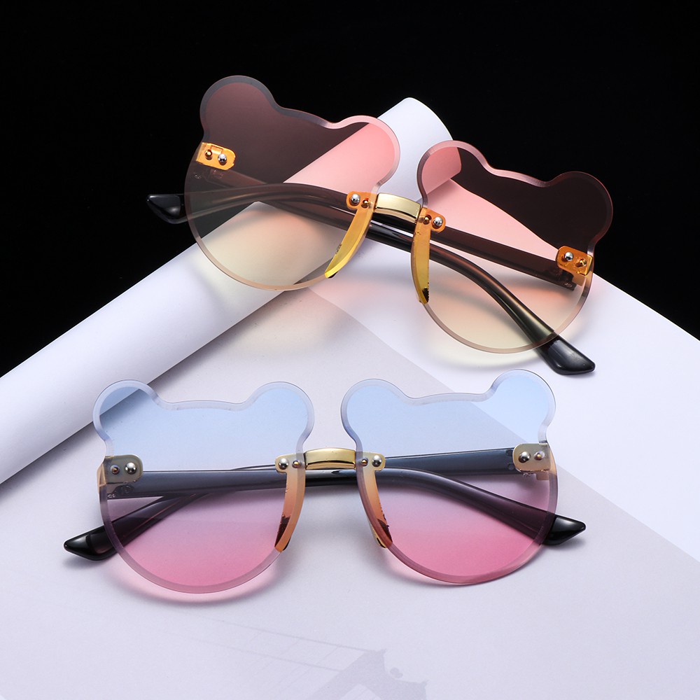 Kính Chống Nắng UV400 Không Vành Hình Gấu Hoạt Hình Dễ Thương Cho Bé Trai Và Bé Gái