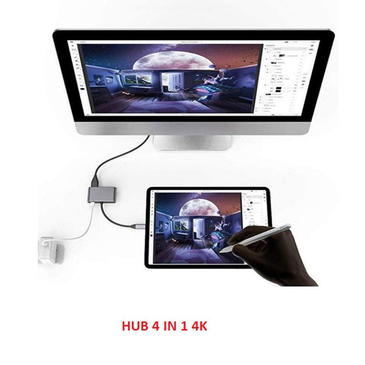 Cáp chuyển USB Type-c ra 4 cổng HDMI/ VGA/ USB và cổng sạc hỗ trợ chế độ Dex - UHV41160