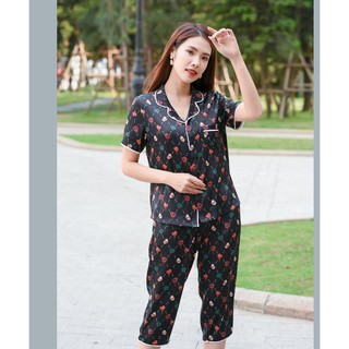 Bộ pijama lửng Lụa Nhật cao cấp Hoa Việt