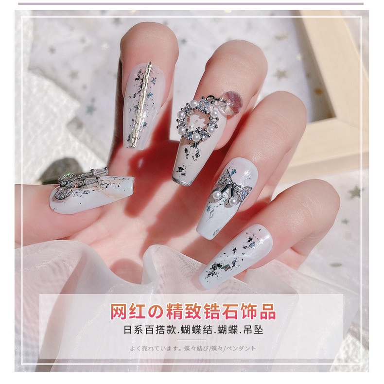 Charm đính đá zircon màu vàng/bạc sang trọng ,hàng cao cấp, charm nơ/bướm đính ngọc, phụ kiện nail