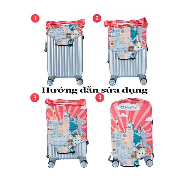 Bao hành lí trùm vali du lịch 20-22-24-26-28-30 inch thun 3d mèo túi - nhựa trong suốt