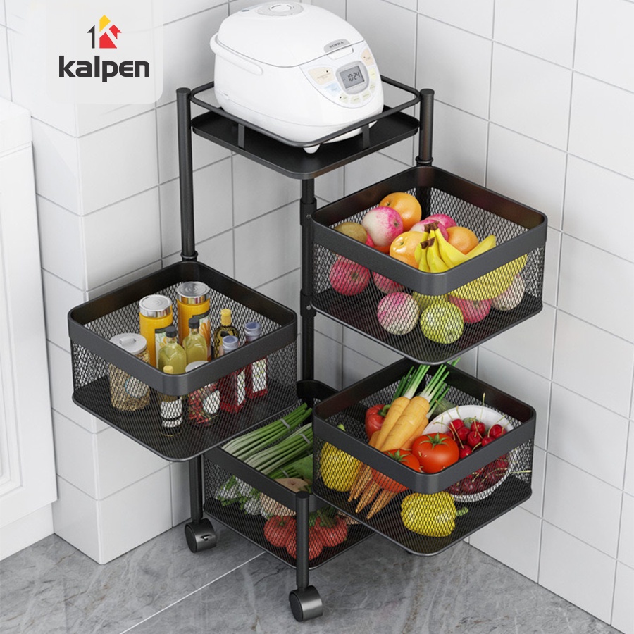 KỆ XOAY VUÔNG Đựng Rau Củ Đồ Dùng Đa Năng Thông Minh 5 Tầng Kalpen, Rổ không tháo rời tiện lợi cho mọi nhà.