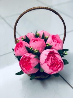 Hoa giấy handmade-Giỏ Mẫu Đơn