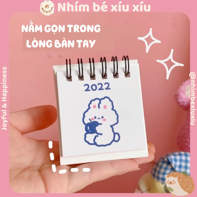 Lịch để bàn mini năm 2022 dáng chữ A bìa cứng màu trắng nhỏ đẹp xinh xắn dễ thương VT323