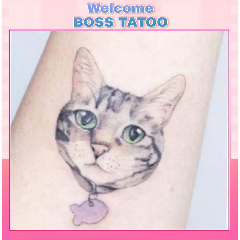 Hình xăm mặt mèo cute c21. Xăm dán tatoo mini tạm thời, size &lt;10x6cm