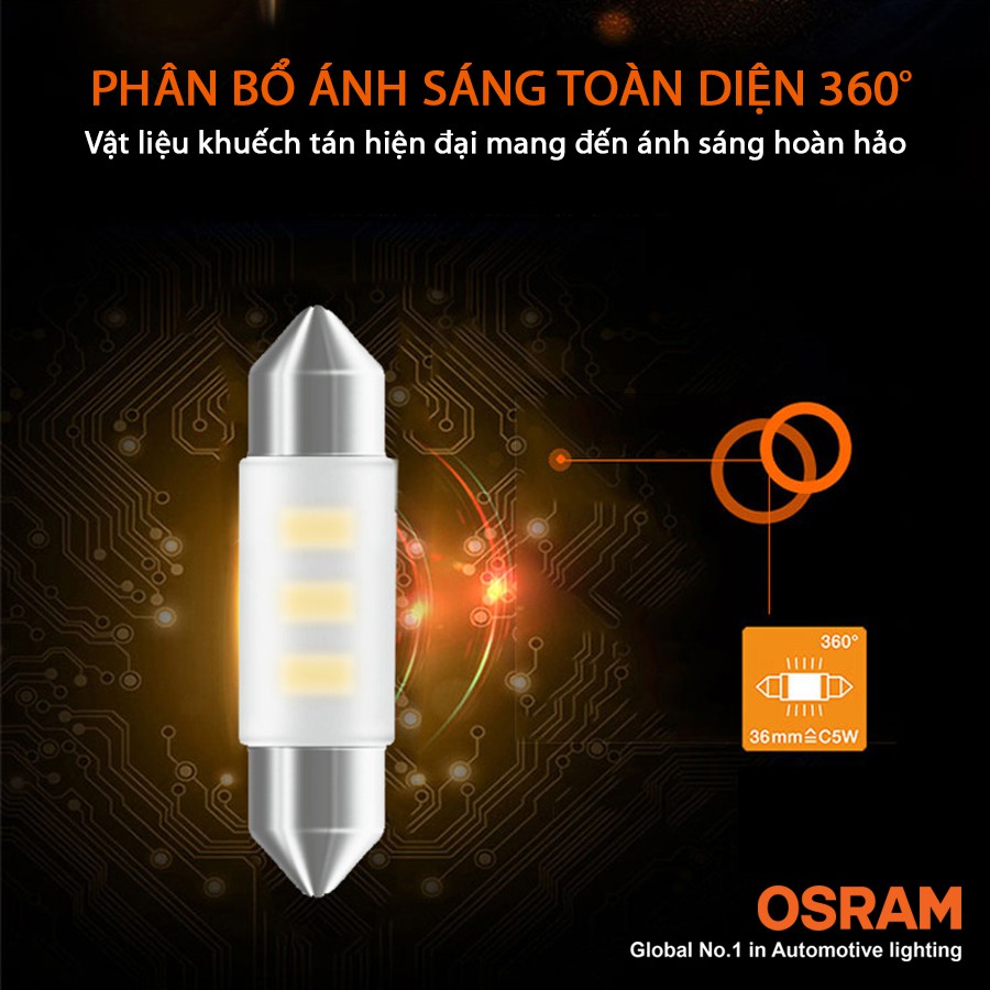 Bóng Đèn Led Cana Ngắn OSRAM Standard Retrofit C5W 12V Màu Trắng Cool - Nhập Khẩu Chính Hãng