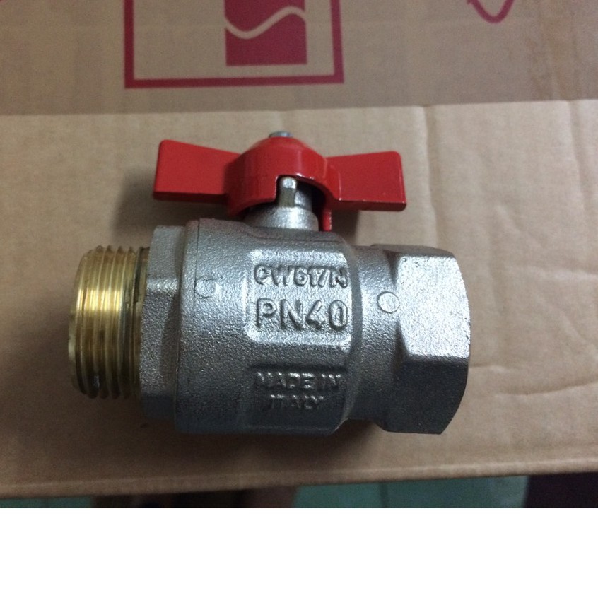 Van bi tay bướm đồng 1 đầu ren ngoài 1 đầu ren trong art.093 Italy áp lực 40kg phi 27 phi 34