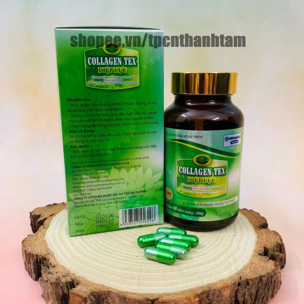 Diệp Lục Collagen TEX bổ sung Isoflavon, Sữa ong chúa,chống lão hóa, cải thiện nếp nhăn - Hộp 60v | Thế Giới Skin Care