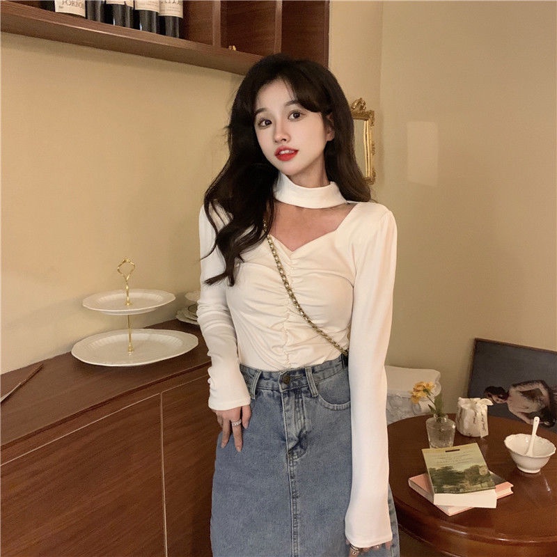 Áo Thun COZOK Tay Dài Dáng Ôm Kiểu Xếp Ly Thời Trang Cá Tính