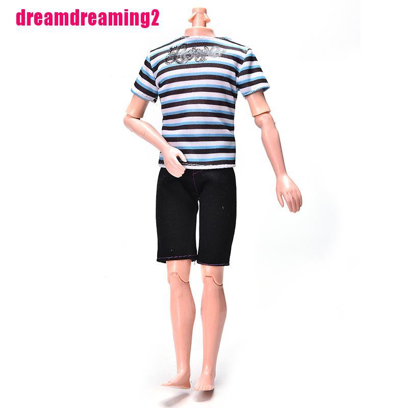 Set áo sơ mi kẻ sọc và quần short đen thời trang cho búp bê ken kèm phụ kiện