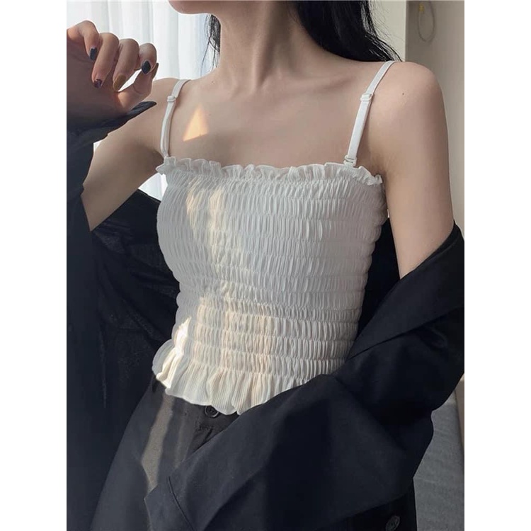 Áo Bra Nữ Nhún Dáng Lửng Siêu Hot - Áo 2 dây ngang ngực Croptop cotton 2 lớp , thun ống ôm body dây