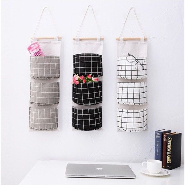 Túi Treo Tường Đựng Đồ 3 Tầng - Túi Vải Canvas Decor Nhà Cửa Phong Cách Vintage