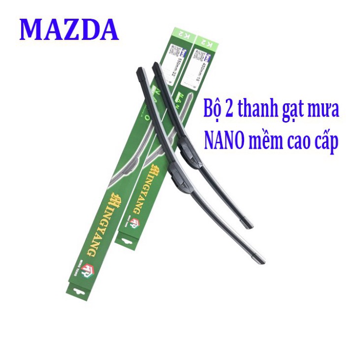 Sản Phẩm Bộ 2 thanh gạt nước mưa ô tô Nano mềm cao cấp dành cho hãng xe Mazda: Mazda2-Mazda3-Mazda6-Mazda CX5-Mazda CX9-