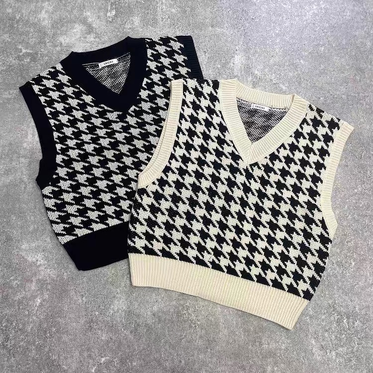 Áo gile kẻ caro vintage Forgirl áo không tay dáng xuông cá tính
