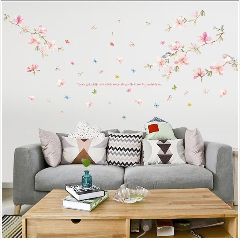 [FREESHIP] Decal dán tường phòng khách Hoa nhí hồng thanh tao trang trí nhà cửa đẹp AmyShop