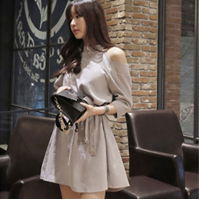 Đầm cổ tròn phối dây thanh lịch