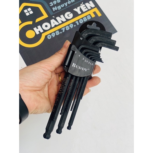 Bộ lục giác đầu bi thép đen siêu cứng có nam châm 9 cây chính hãng BUDDY Nhật Bản