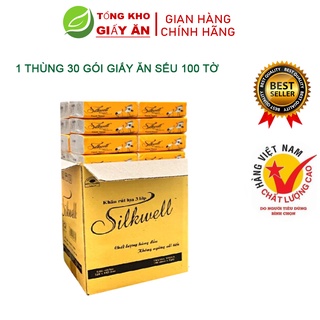 Thùng 30 gói -Khăn Giấy ăn rút lụa Silkwell Sếu 100 tờ 3 lớp hàng cao cấp,siêu mềm mịn không tẩy trắng hàng chính hãng.