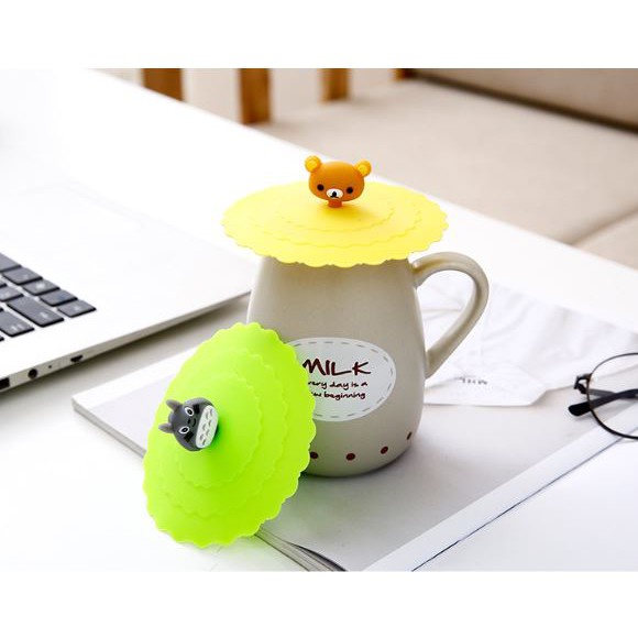 Nắp đậy cốc nước bằng silicon chống bụi chống rò rỉ hình hoạt hình dễ thương