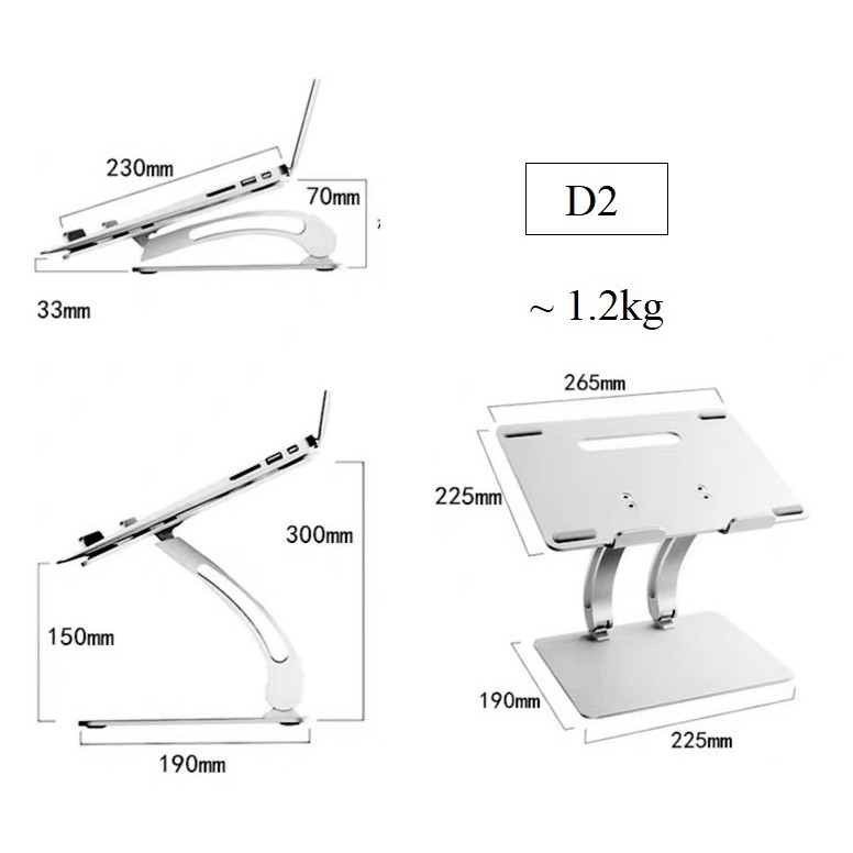 Giá đỡ laptop stand nhôm nguyên khối  D2 D3 điều chỉnh độ cao cho máy tính xách tay và macbook D2 D3