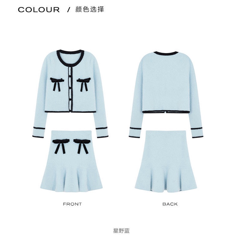 Set áo len dài tay cổ tròn + chân váy dài thời trang nữ | BigBuy360 - bigbuy360.vn