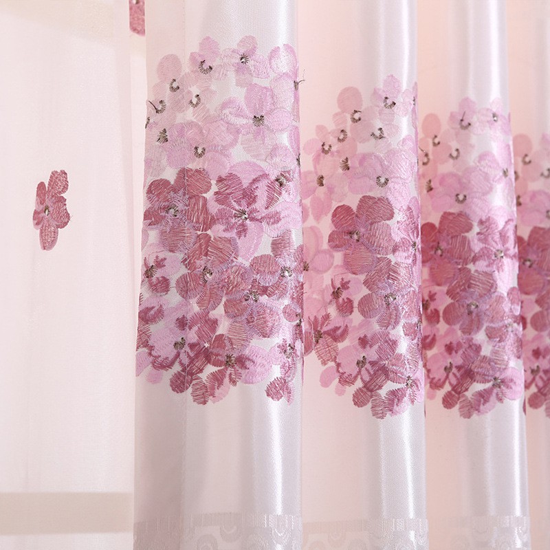 Rèm vải treo cửa thêu hoa tú cầu hồng nhiều kích thước không có lớp voan (kèm hình thật)