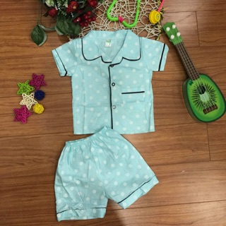 Bộ pizama bé gái chấm bi xanh