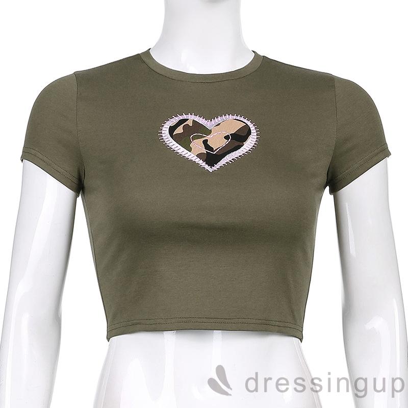 Áo Thun Nữ Tay Ngắn Cổ Tròn Họa Tiết Trái Tim Độc Đáo