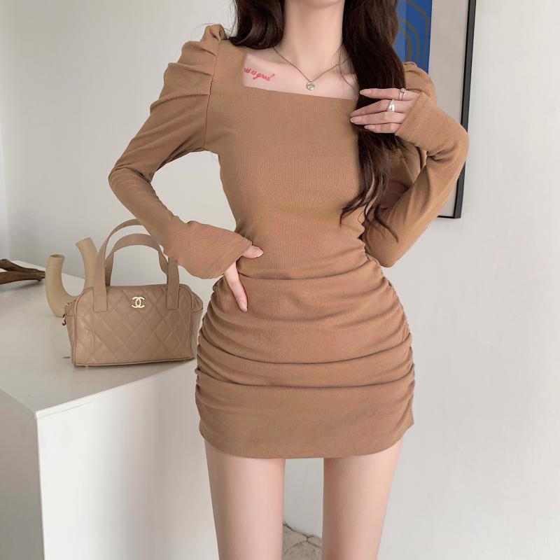 Đầm Tay Phồng Cổ Vuông Thời Trang Mùa Thu Cho Nữ