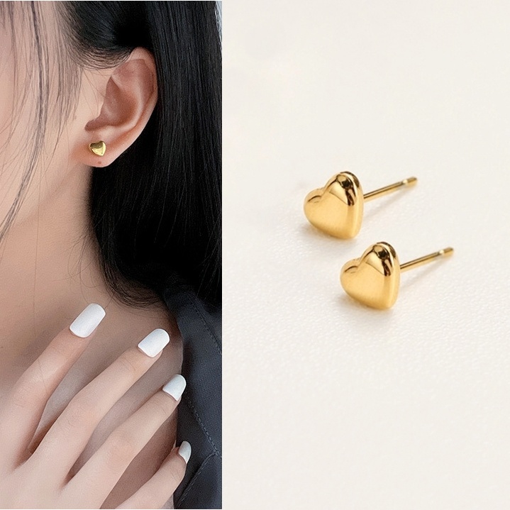 Bông tai titan nữ mặt trái tim nhỏ 6 mm không đen gỉ (1 đôi)