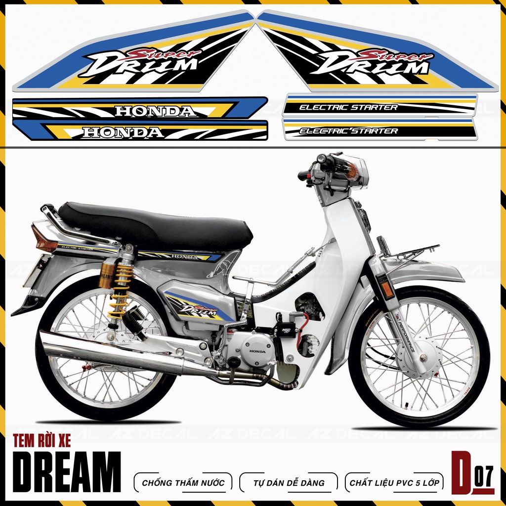 Tem Xe Dream 110 100 Chế Mẫu Text Drum Super Độc Lạ | D7 | Tem Rời Xe Dream Chất Liệu Co Giãn Chống Nước, Bền Màu