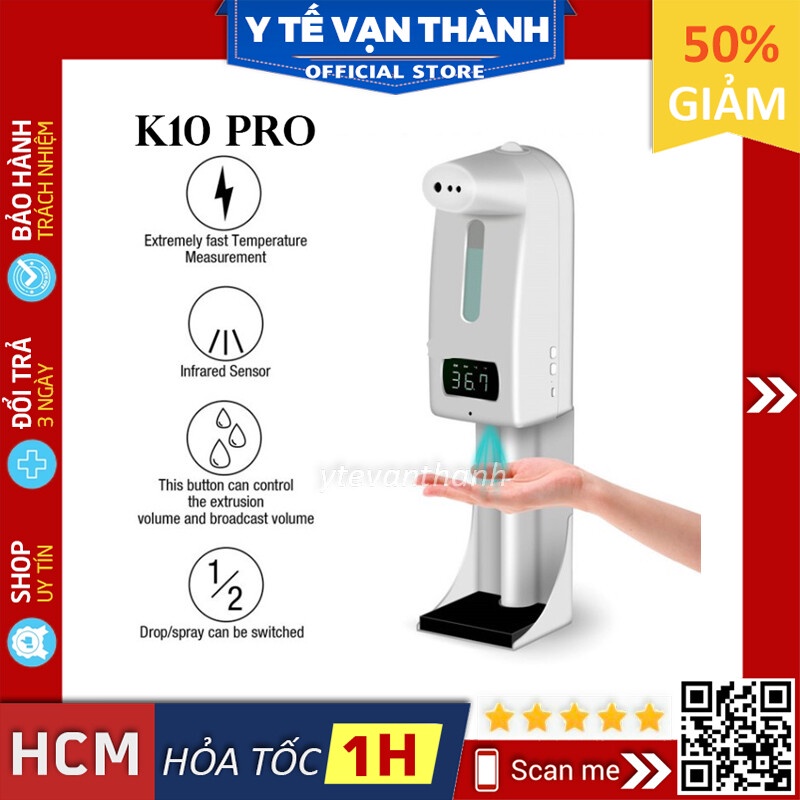 ✅ [BH 1 NĂM] Máy Xịt Nước Rửa Tay Tự Động Và Đo Nhiệt Độ- K10 Pro X, Tích Hợp 10 Ngôn Ngữ -VT0699