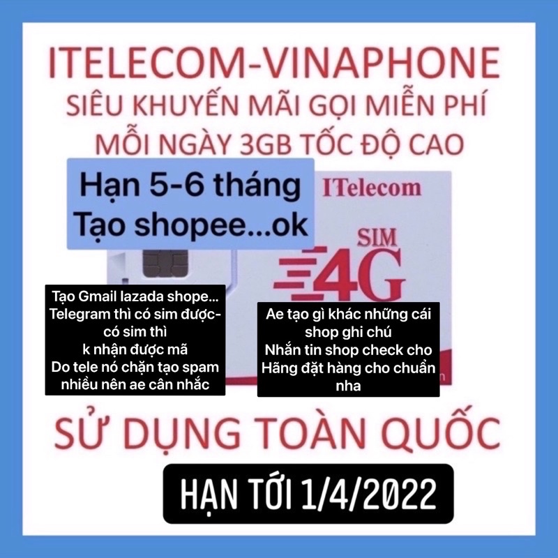 SIM 4G INTELECOM ( miễn phí gọi nội mạng vinaphone&intelecom, 90G mỗi tháng)