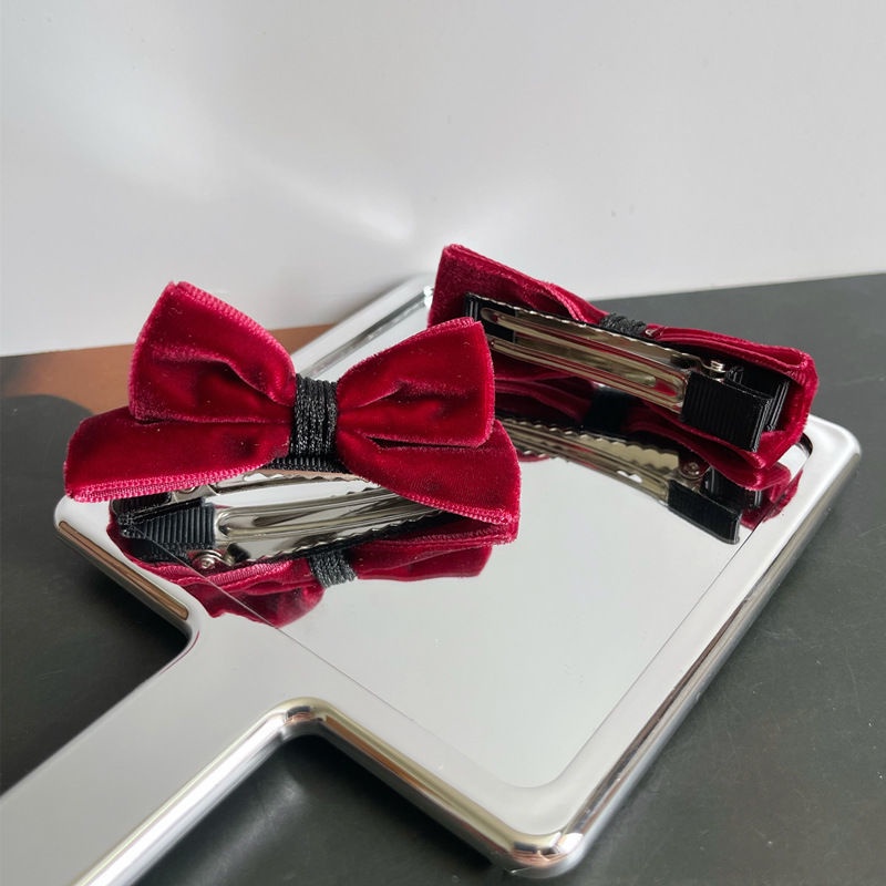 Kẹp Tóc Đính Nơ Ba Chiều Bằng Vải Nhung Phong Cách Hàn Nhật Thanh Lịch