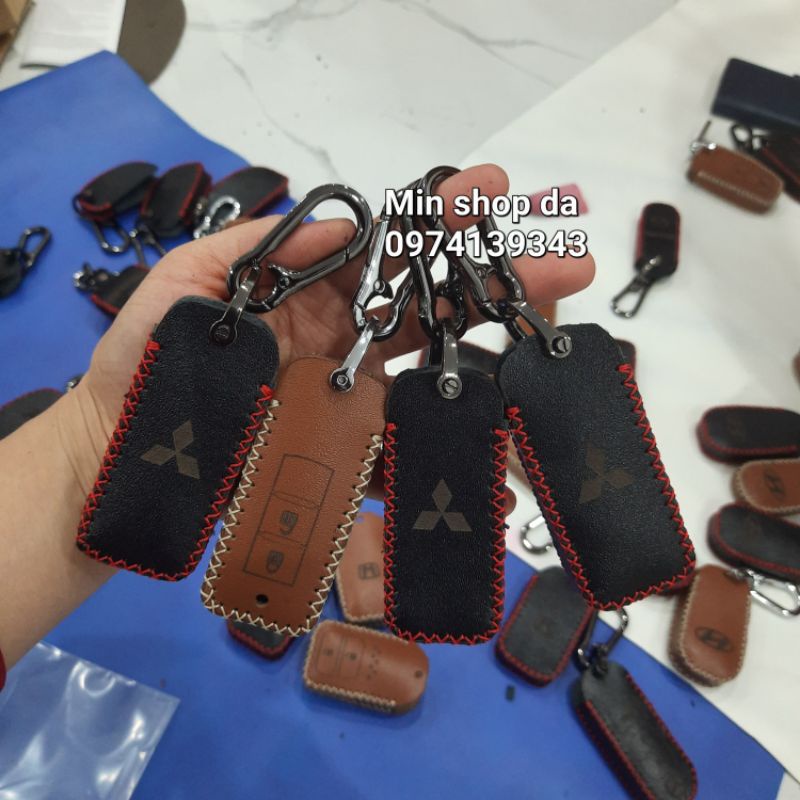 Mitsubishi Bao Da Chìa Khoá Mitsubishi Xpander, Outlander, Triton, Attrage, Mirage, Pajero bằng da bò thật tặng móc khóa