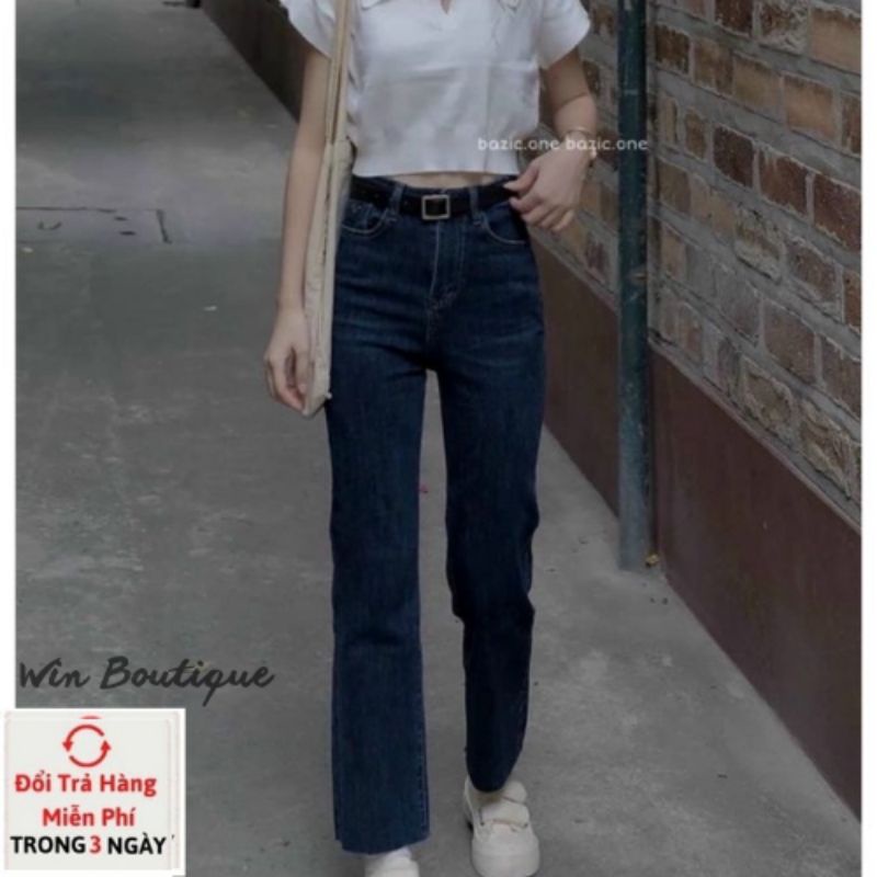 Quần bò ống rộng quần jean bò ống suông jeans nữ cạp cao ống đứng co dãn 4 chiều Win Boutique