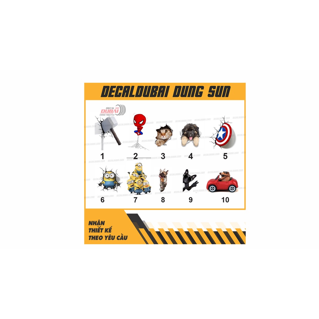 Decal_Tem Sticker dán trang trí xe ô tô ngộ nghĩnh dễ thương_giúp che đi các vết xước
