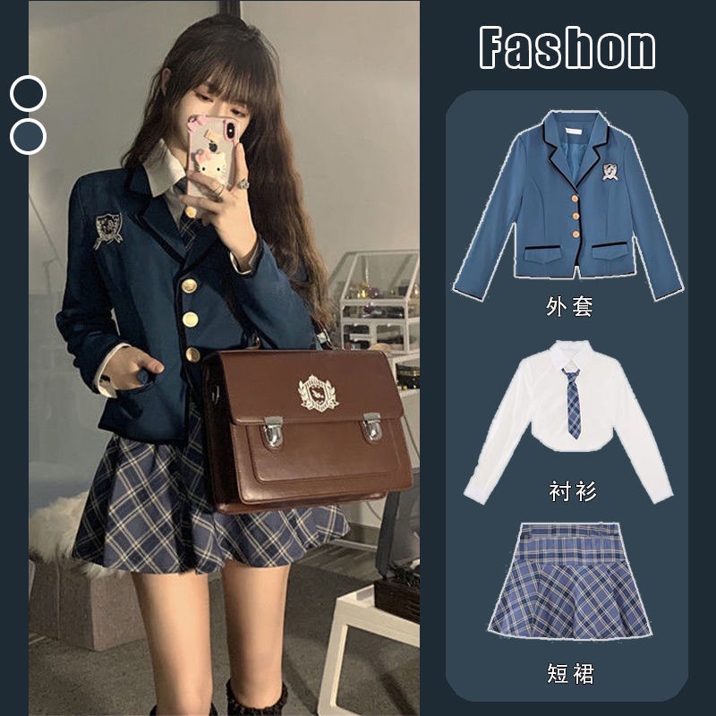 Set áo khoác vest + áo sơ mi tay dài + chân váy lưng cao thời trang mùa thu mới cho nữ 2021 có bán lẻ