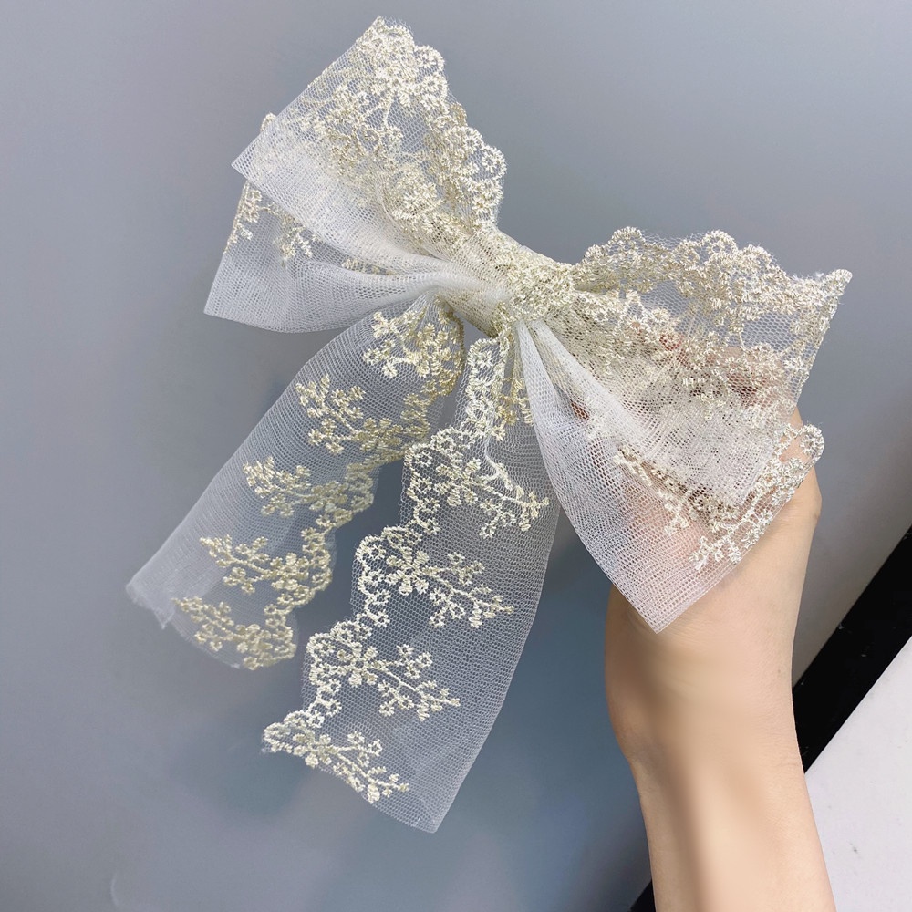 Kẹp Tóc Hình Nơ Bản Lớn Phối Lưới Thời Trang Cho Nữ