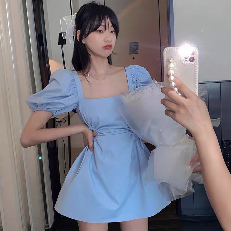 Đầm BRIE CLOTHING babydoll cột lưng khoét eo tay bồng cổ vuông - 008 - 208 | BigBuy360 - bigbuy360.vn